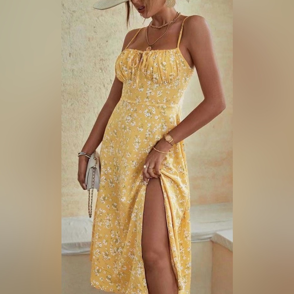 Yellow Floral Sleeveless Dress